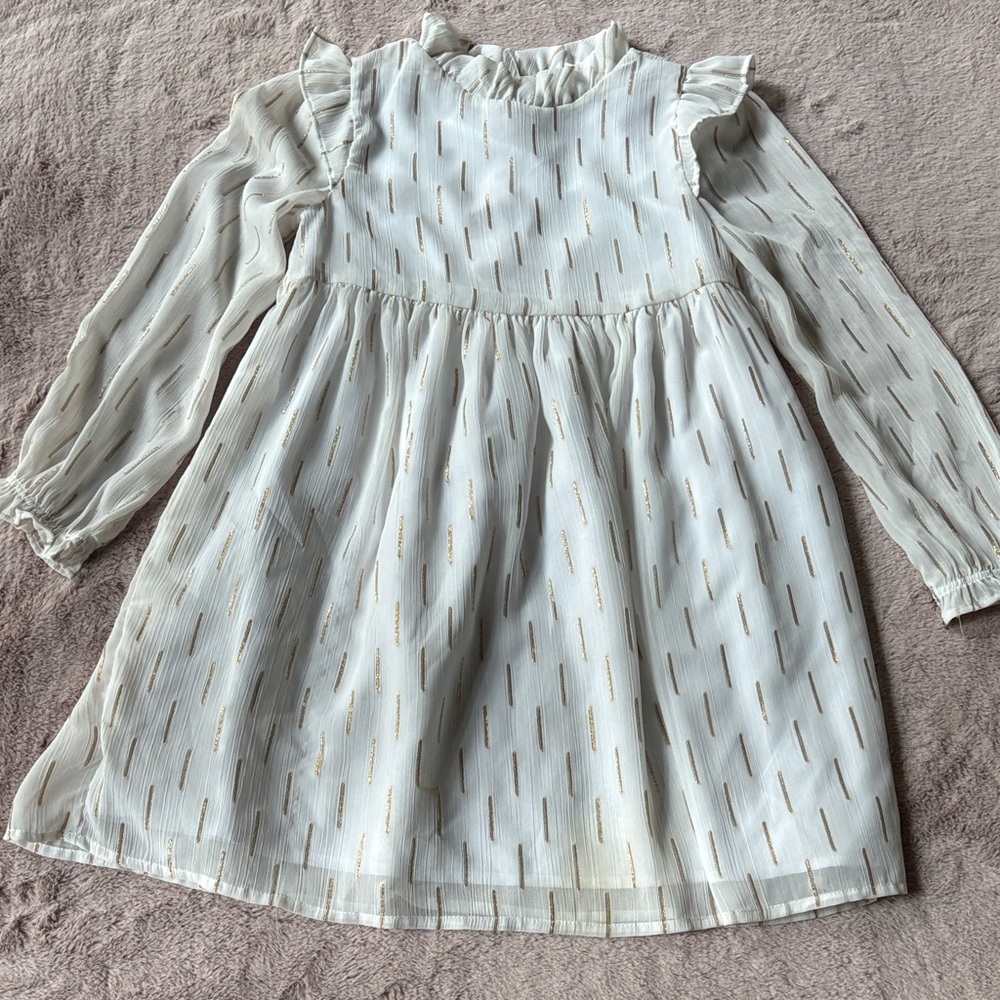 Janie and Jack Cream Dress with Gold Details